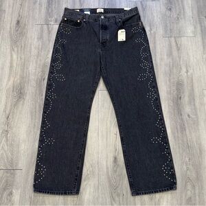 Levi's 501 ‘90s Casual Charcoal Denim Studded Design Mid Rise Straight Leg Jeans